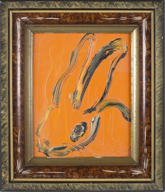 Untitled (Black outline bunny on Orange), 10"x8"