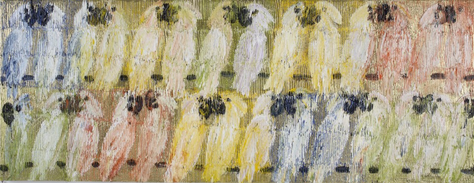 Untitled (Multicolor cockatoos), 27"x72"