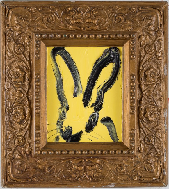 Untitled (Black outline bunny on yellow), 7.5"x6.25"