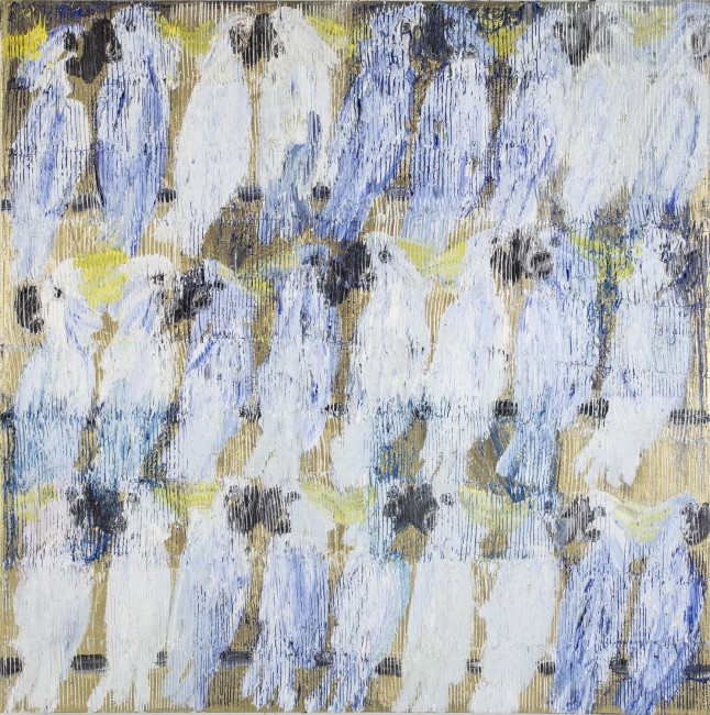 Untitled (Blue and white cockatoos on gold), 48