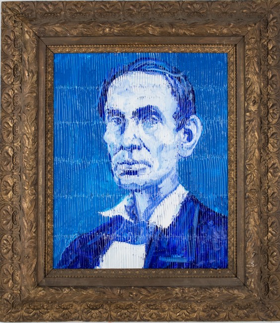 Untitled (Blue and white Lincoln), 22"x18"