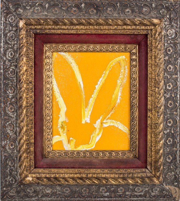 Untitled (White bunny on yellow diamond dust), 10"x8"