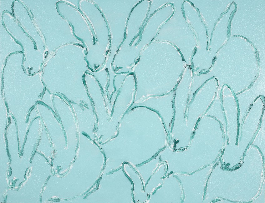 Untitled (Bunnies on aqua diamond dust), 36"x48"