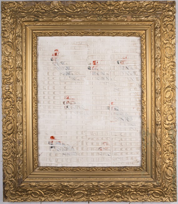 Untitled (Birds with red beaks in cream cage), 16"x20"